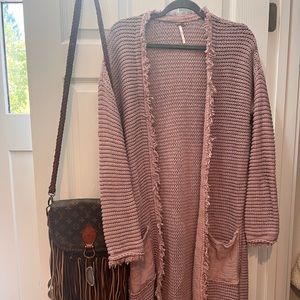 Free people Wouldn’t Knit Be nice longline lavender cardigan (L)